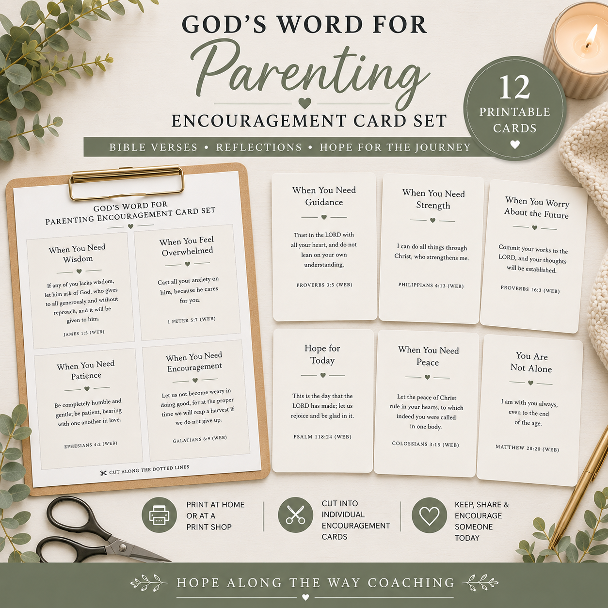 God's Word for Parenting printable encouragement card set preview.