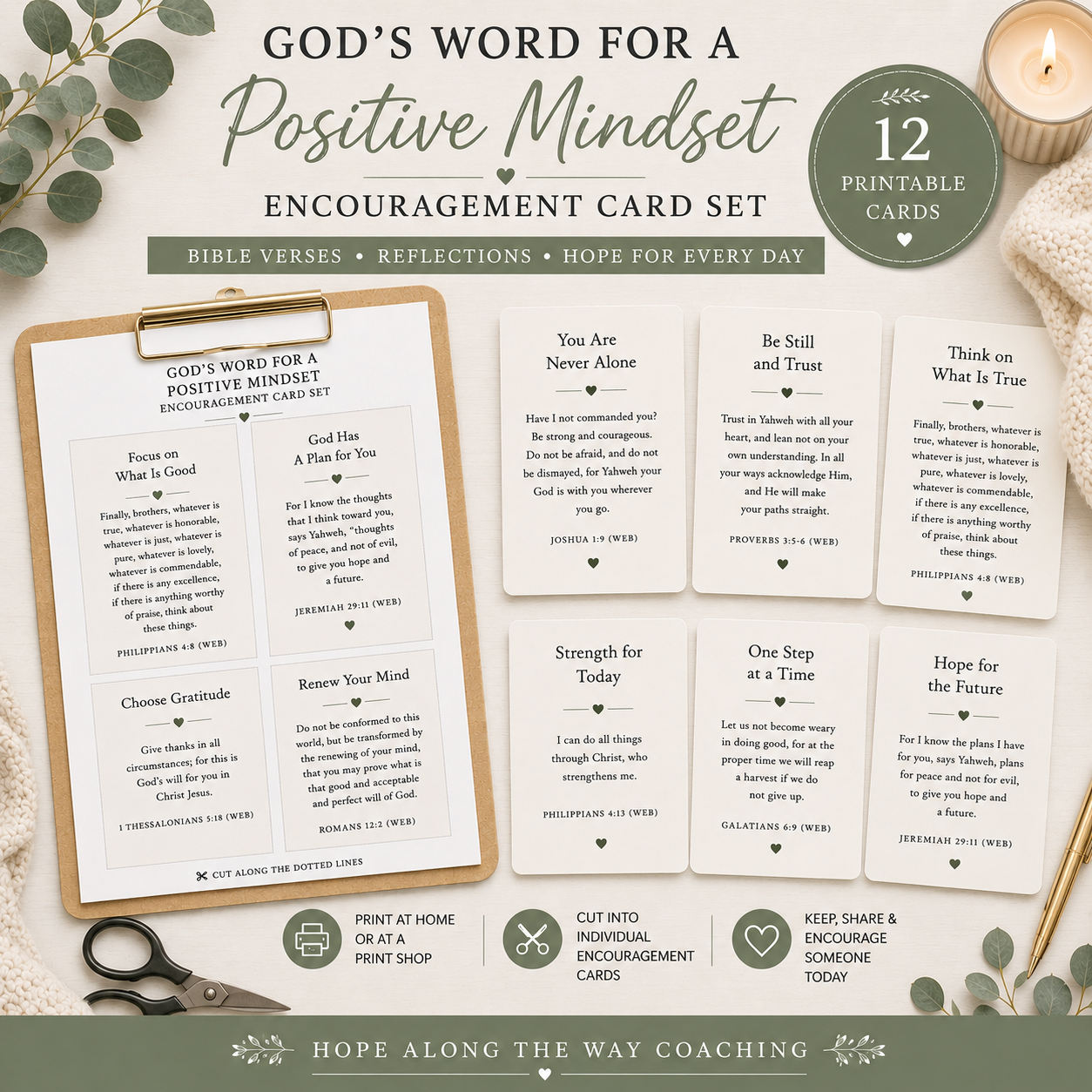 God's Word for a Positive Mindset printable encouragement card set preview.